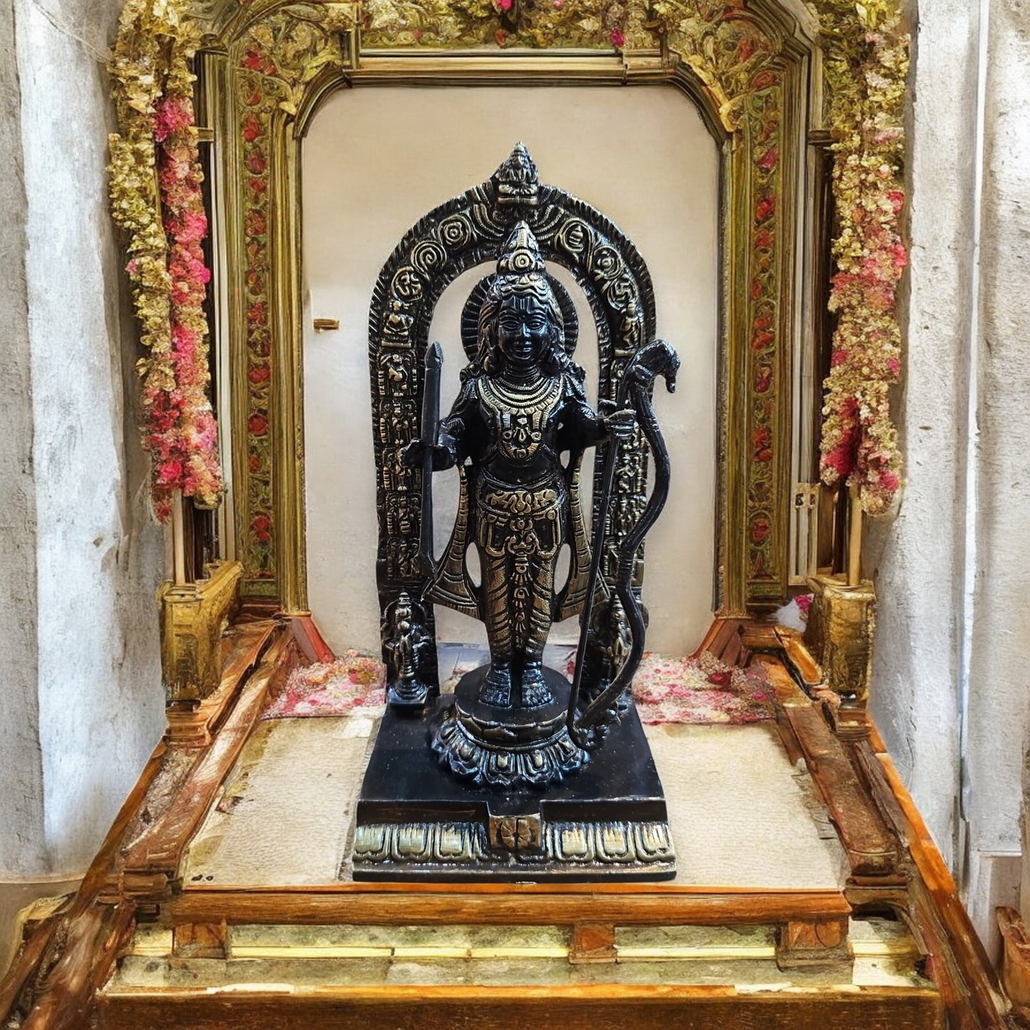 Pure Brass Black & Golden Ram Lalla Idol, 9.5 Inch