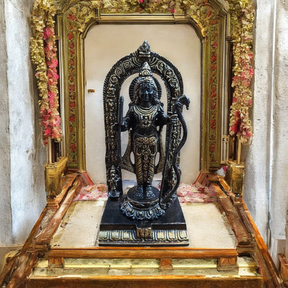 Pure Brass Black & Golden Ram Lalla Idol, 9.5 Inch