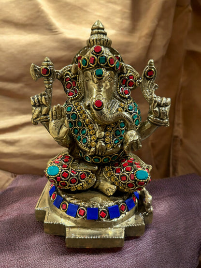 Brass Lord Ganesha Idol, 8 Inches