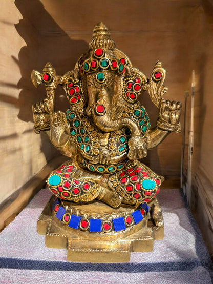 Brass Lord Ganesha Idol, 8 Inches