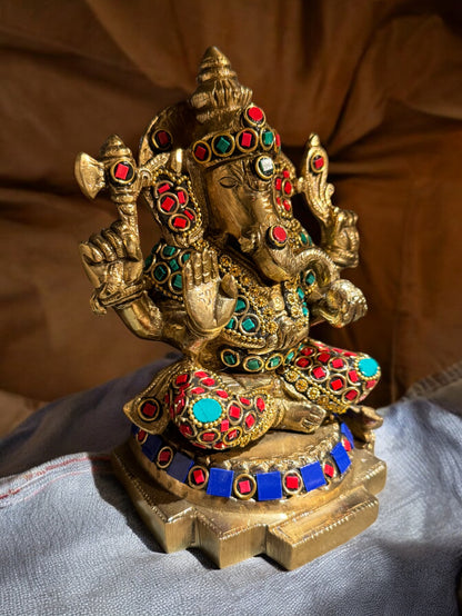 Brass Lord Ganesha Idol, 8 Inches