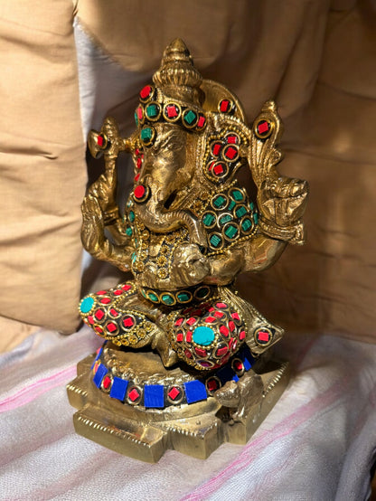 Brass Lord Ganesha Idol, 8 Inches