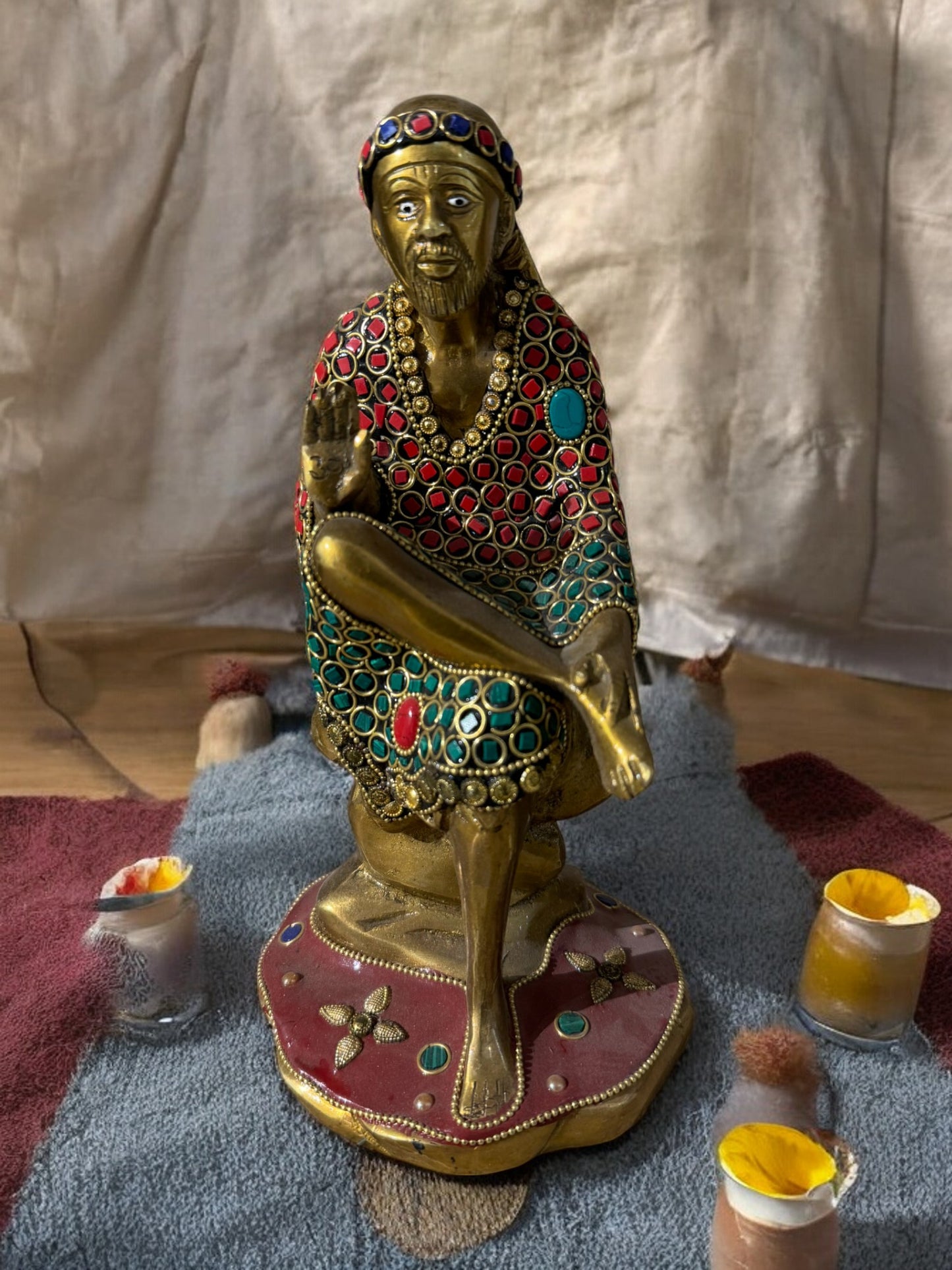 Brass Sai Baba Idol, 7 Inch