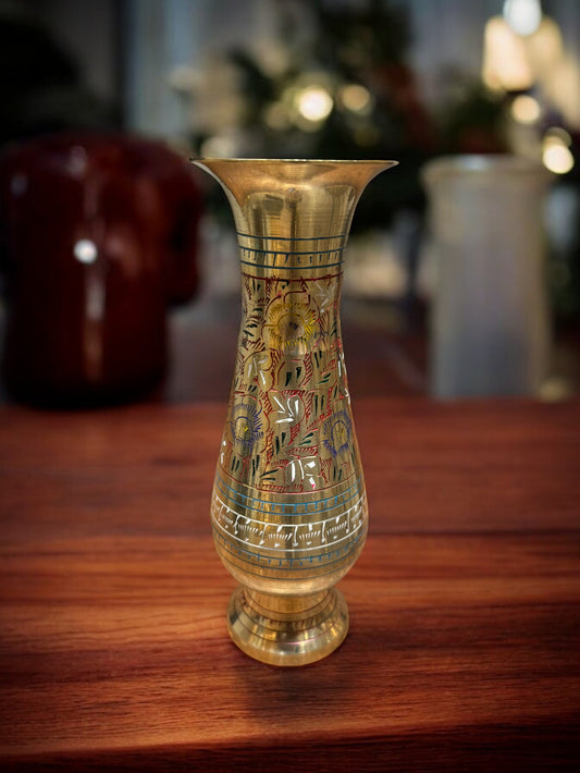 Handcrafted Brass Vase with Enamel Inlay – 12 Inches