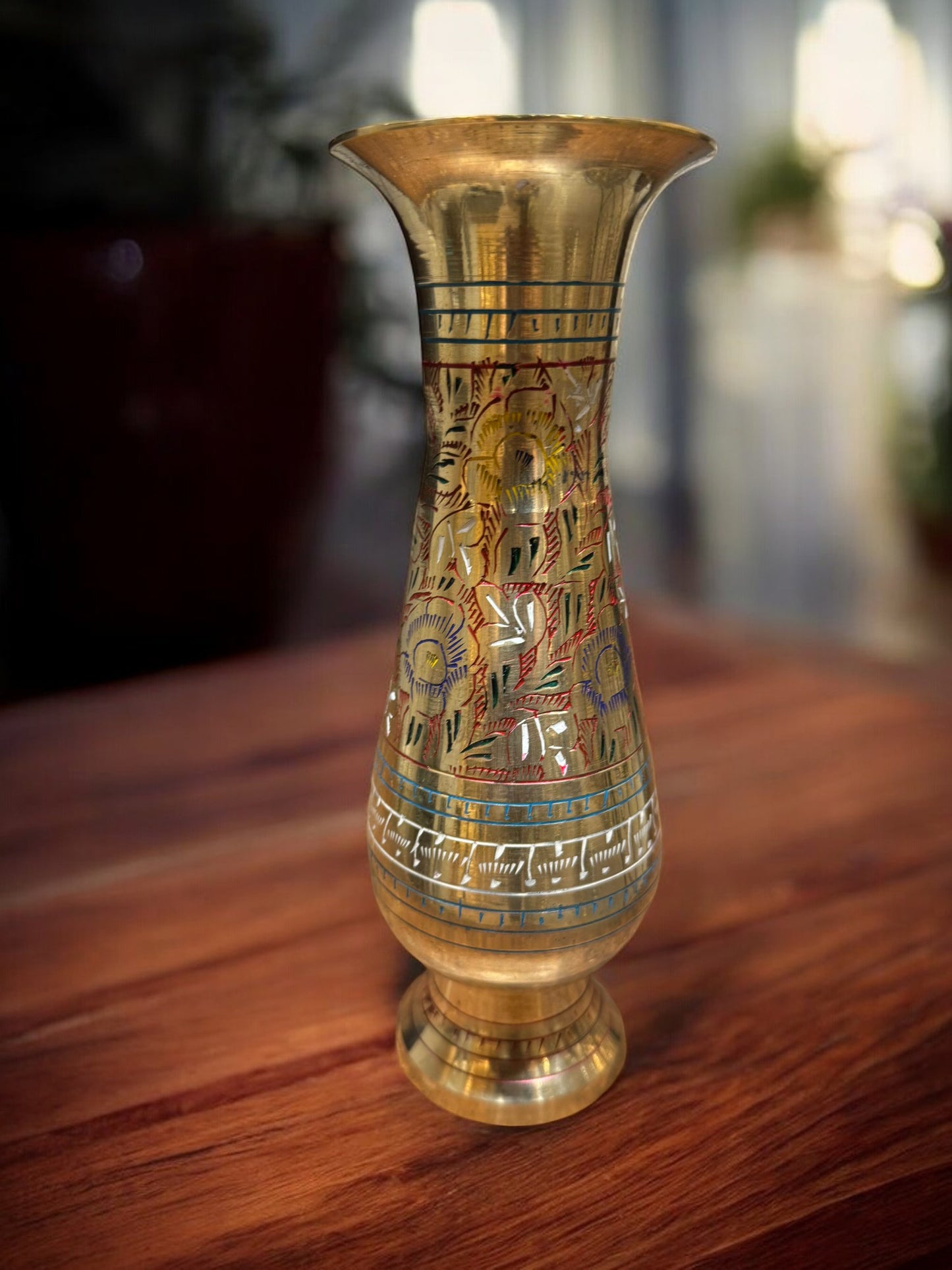 Handcrafted Brass Vase with Enamel Inlay – 12 Inches