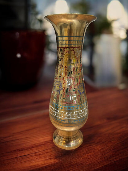 Handcrafted Brass Vase with Enamel Inlay – 12 Inches