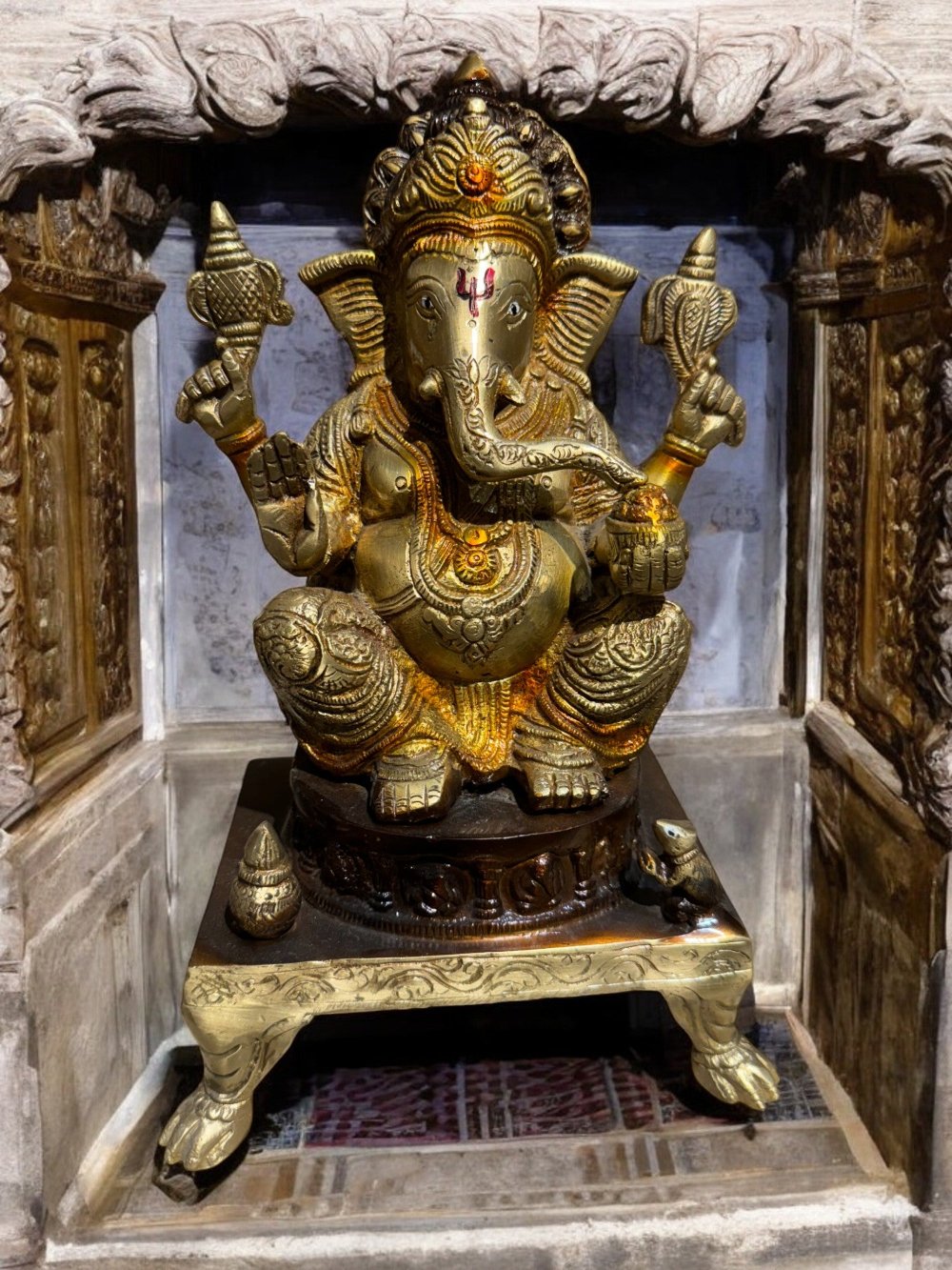 12-Inch Pure Brass Ganesha Idol – 3 KG