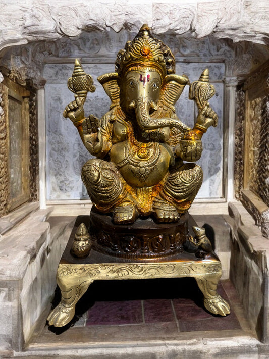 12-Inch Pure Brass Ganesha Idol – 3 KG