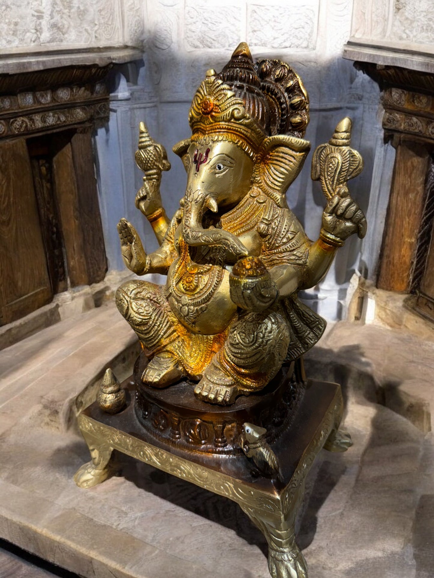 12-Inch Pure Brass Ganesha Idol – 3 KG