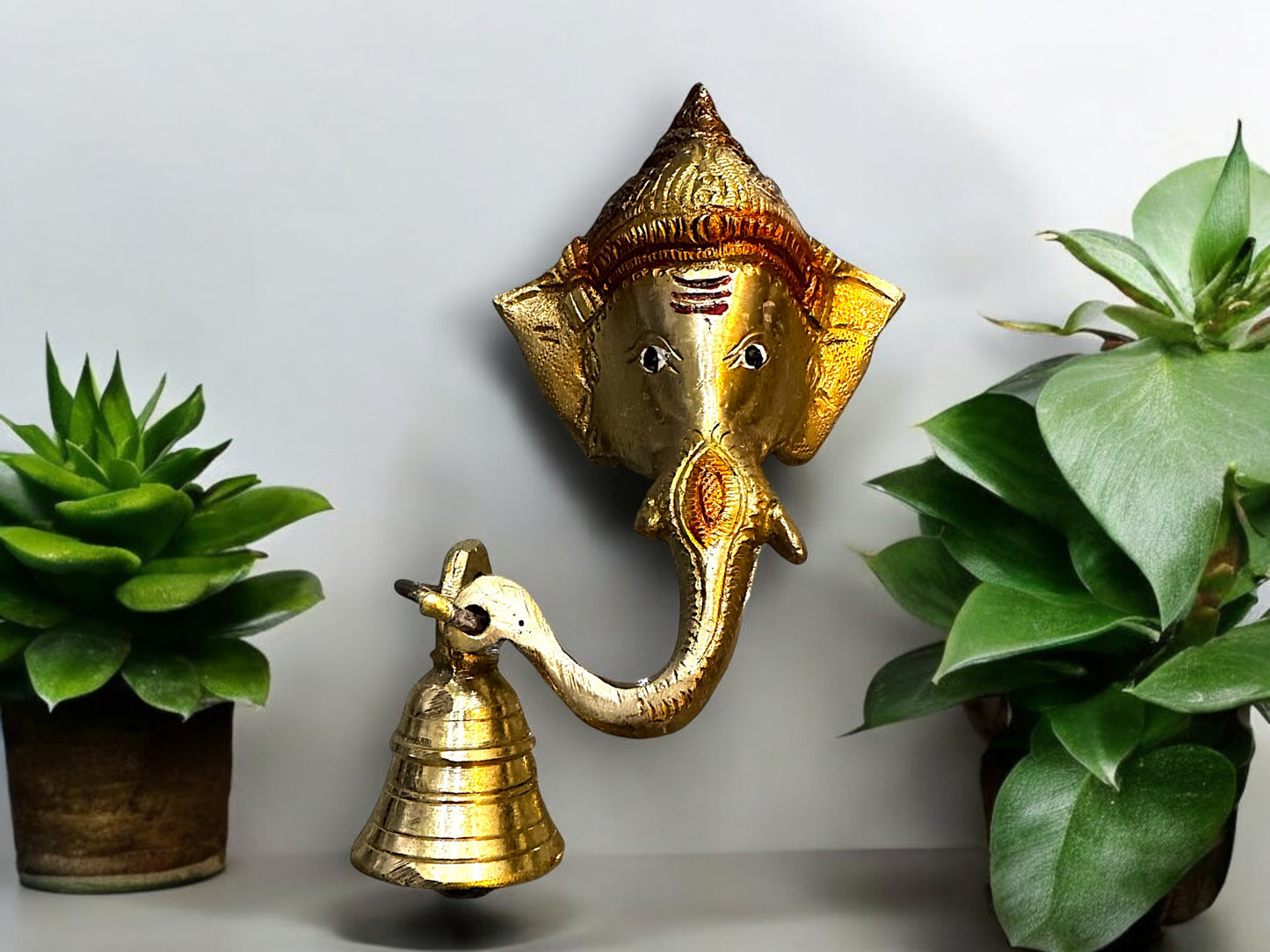 Matte Finish Brass Ganesha Wall Bell - 6.5"