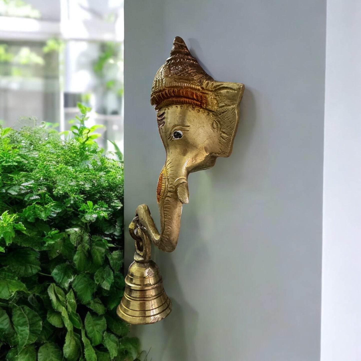 Matte Finish Brass Ganesha Wall Bell - 6.5"