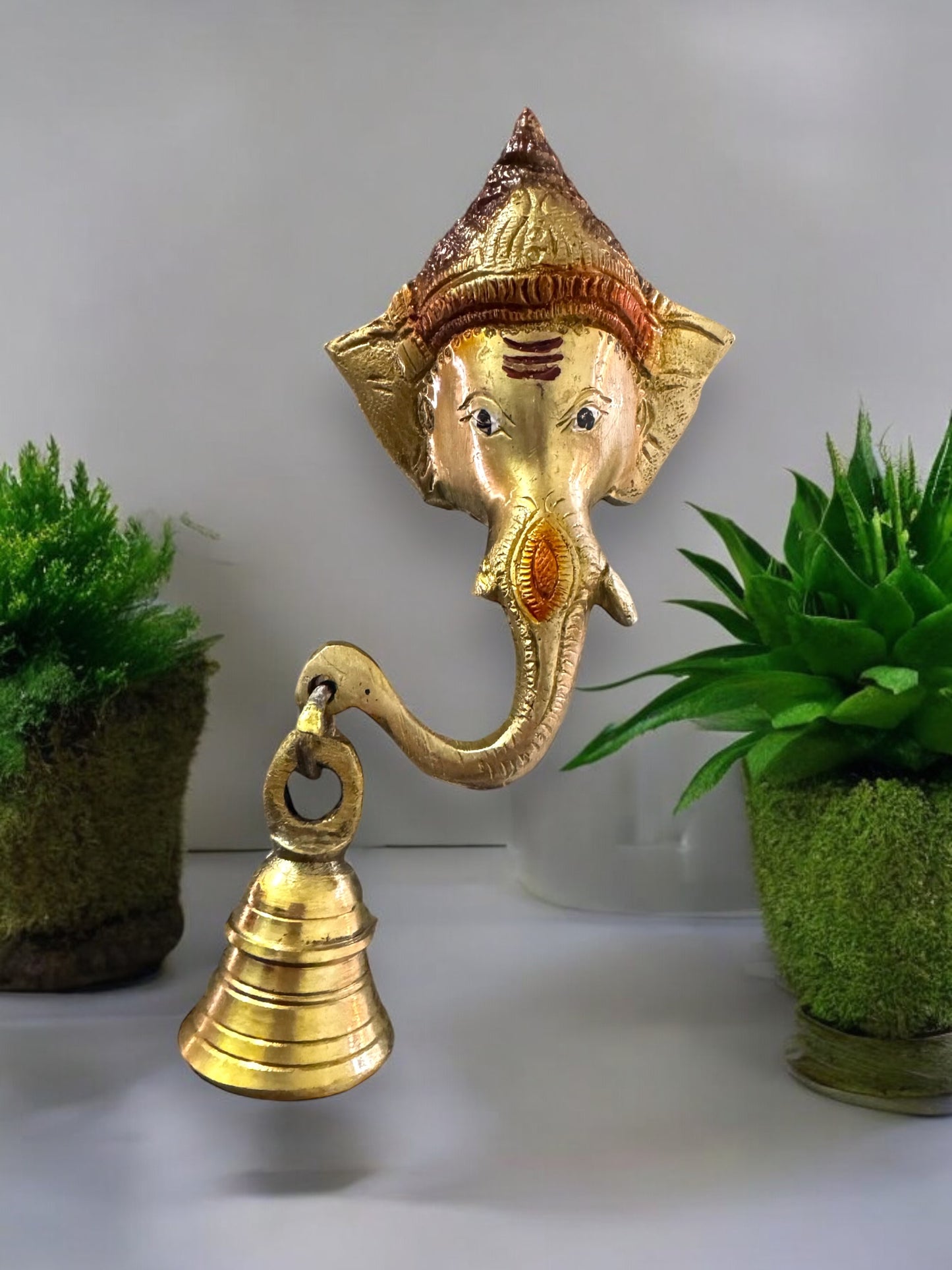 Matte Finish Brass Ganesha Wall Bell - 6.5"