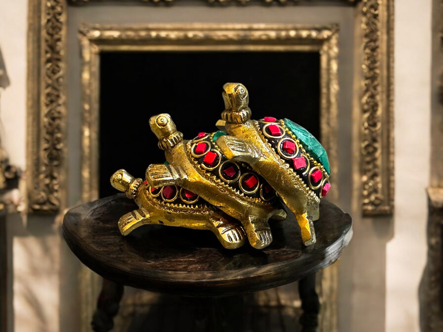 Good Luck Tortoise Trio - Handcrafted Brass with Stone Work