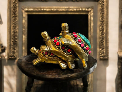 Good Luck Tortoise Trio - Handcrafted Brass with Stone Work