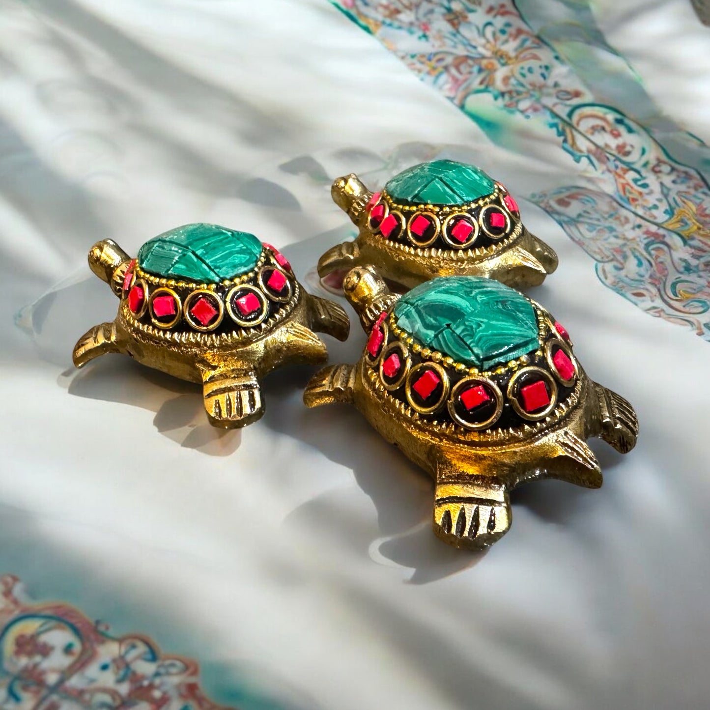 Good Luck Tortoise Trio - Handcrafted Brass with Stone Work