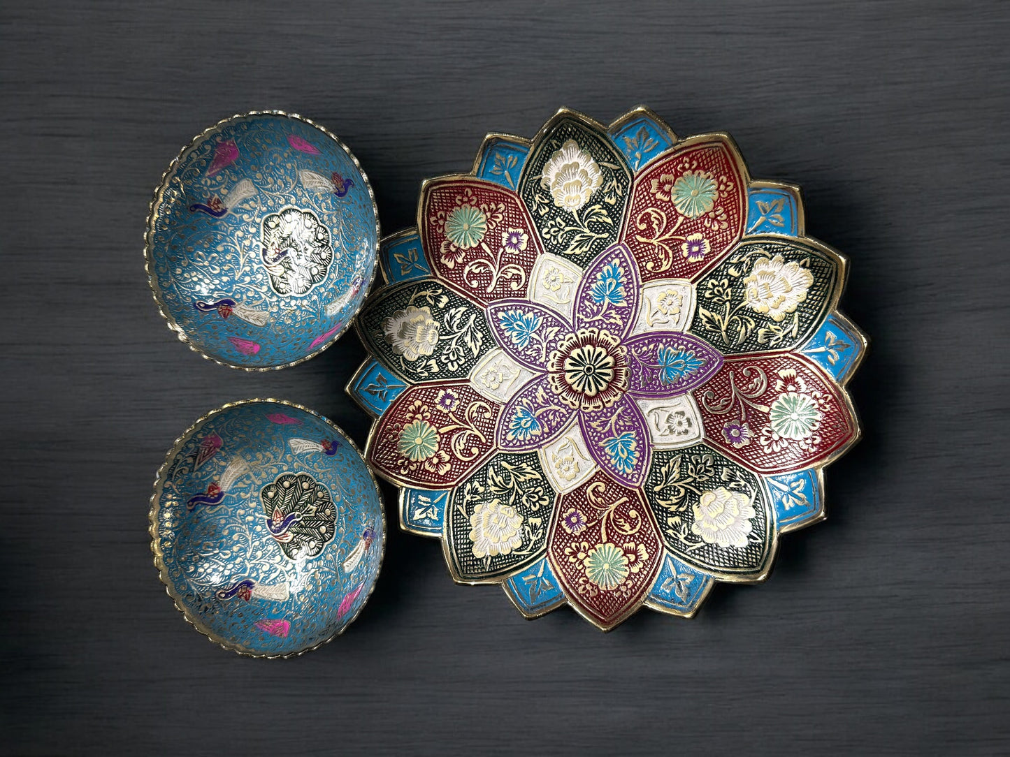 Lotus-Shaped Brass Plate with Hand-Painted Enamel - Diwali Special