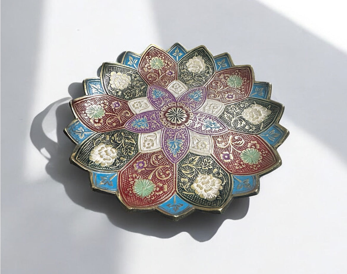 Lotus-Shaped Brass Plate with Hand-Painted Enamel - Diwali Special