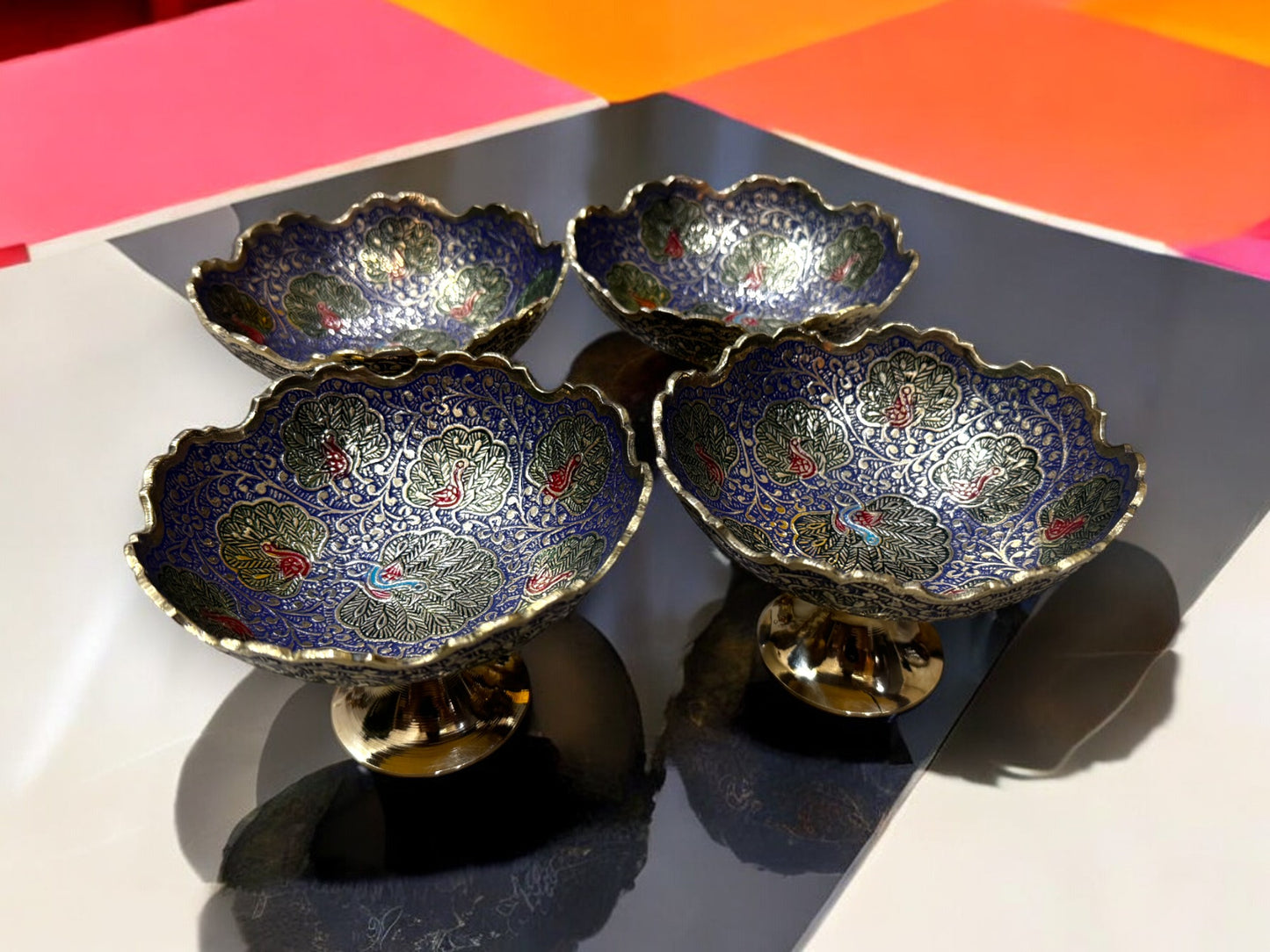 Luxury Handcrafted Brass Enamel Bowls (Set of 4)