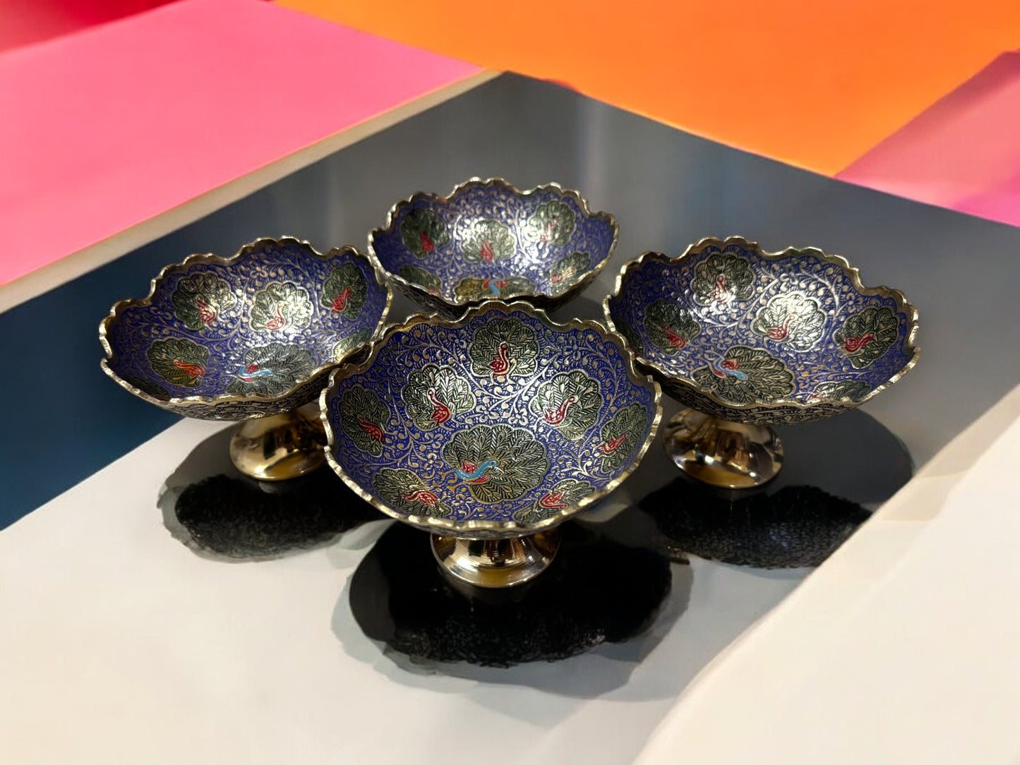 Luxury Handcrafted Brass Enamel Bowls (Set of 4)